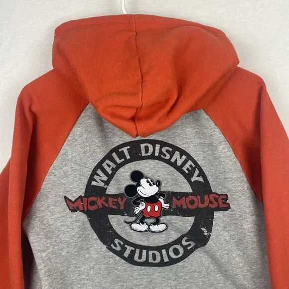 Disney Mickey Mouse Adult Zip Up Sweater Large Gray Orange Hooded Pockets - Picture 4 of 14